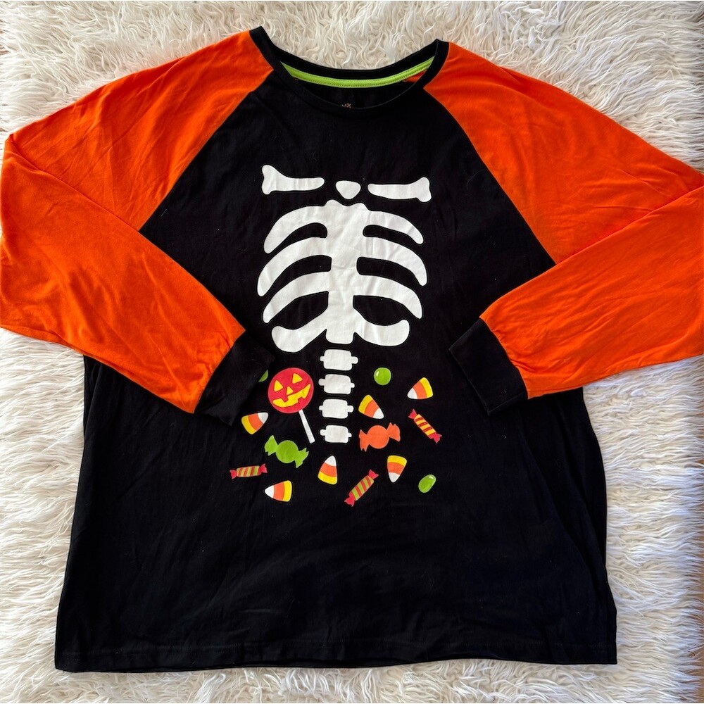 Way To Celebrate Womens Mens 3XL Halloween Skeleton Candy Pajama Top Black